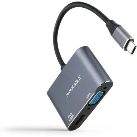 Nanocable Conversor USB-C a HDMI/VGA 15 cm Gris